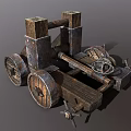 Ancient Functional War Cart With Wooden Wheels Metal Structure And Launch Mechanism