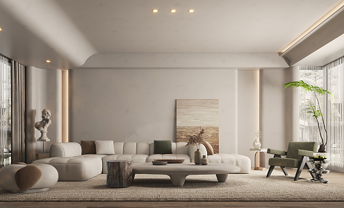 Quiet living room Cream living room 3d model