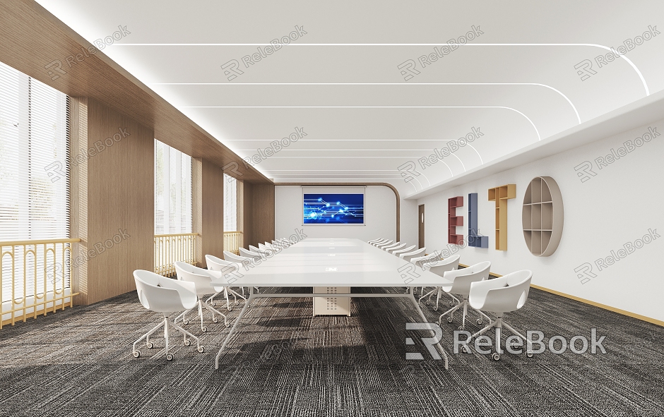 Conference Room Conference Table and Chair Combination Projection Curtain model