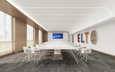 Conference Room Conference Table and Chair Combination Projection Curtain 3d model