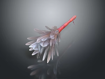 Feather Duster Household Cleaning Tool With Red Handle And Soft Gray White Feathers 3d model