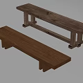 Solid Wood Benches With Natural Grain And Simple Design For Indoor Use 3d model