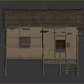 Traditional Wooden House With Thatch Roof Built On Stilts And Wooden Stairs