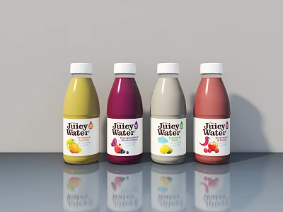 Four Bottles Of Juicy Water Juice Beverage With Different Flavors And Vibrant Colors 3d model