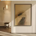 Abstract Painting On Wall With Light And Small Stool In Neutral Tones 3d model