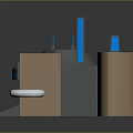 Futuristic SciFi Structure With Metallic Dome Blue Glowing Pillars Brown Blocks And Silver Pipes