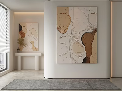 Minimalist Abstract Painting In Modern Interior With Brown Beige Textured Wall Art 3d model