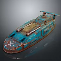 Blue Rusted Vintage Boat Model With Metal Structure And Details