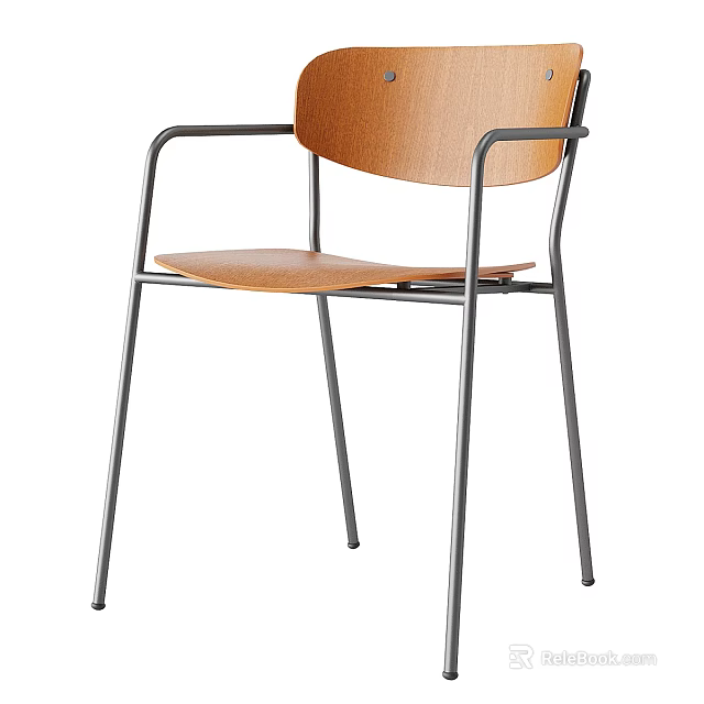 Modern Leisure Chair With Wooden Seat Backrest And Metal Frame Design 3d model 