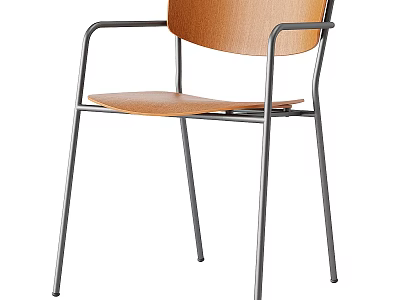 Modern Leisure Chair With Wooden Seat Backrest And Metal Frame Design 3d model
