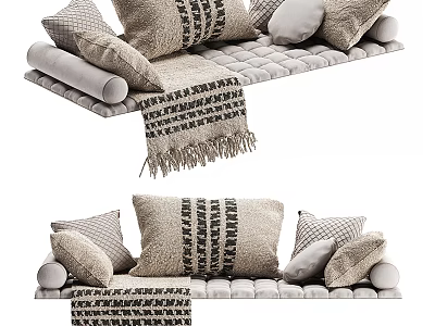 Soft Decorative Throw Pillows With Knitted Tassel Blanket On Comfortable Sofa 3d model
