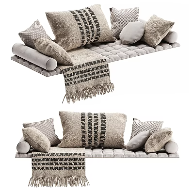 Soft Decorative Throw Pillows With Knitted Tassel Blanket On Comfortable Sofa 3d model