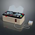 Vintage Computer Device Open Lid Dual Circular Drives Beige Black Case Control Buttons Power Adapter 3d model