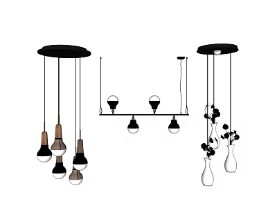Modern Pendant Lights With Various Hanging Designs And Bulb Shapes 3d model