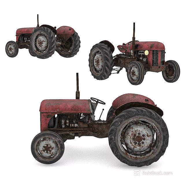Vintage Red Rusty Tractor With Large Wheels And Classic Exterior Design 3d model 