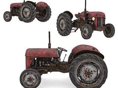 Vintage Red Rusty Tractor With Large Wheels And Classic Exterior Design 3d model