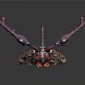 Mythical Warrior Character With Red Black Wings Horns And Golden Armor Design
