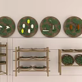 Wall Decorative Plates with Green Plants Small Objects Bamboo Multi Layer Shelves and Plant Ornaments