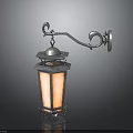 Vintage Metal Wall Lamp With Hexagonal Glass Shade And Curved Bracket