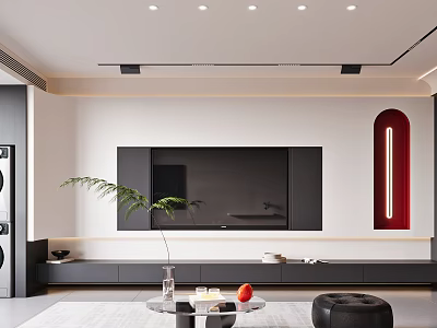 Modern Living Room Interior With TV Wall Green Plant And Coffee Table 3d model