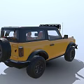 Yellow Off road SUV With Black Roof Rack Bumper And Large Tires