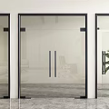 Modern Double Glass Doors With Black Frames In Indoor Space And Green Plant 3d model