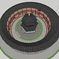 Ancient Chinese Pagoda Architecture With Multi Story Structure Overhanging Eaves Circular Corridor And Green Plants