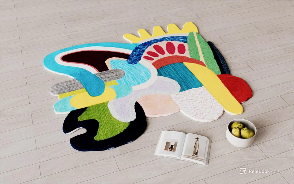 Artistic Irregular Shaped Carpet With Colorful Abstract Design For Living Room Floor 3d model 