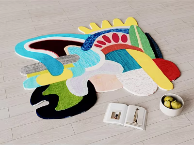 Artistic Irregular Shaped Carpet With Colorful Abstract Design For Living Room Floor 3d model