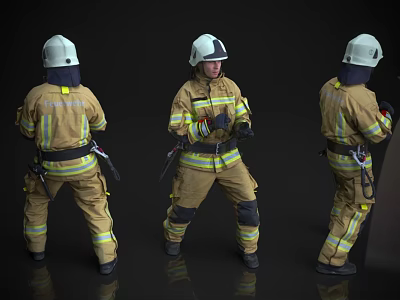 Man As Firefighter In Full Gear Shown From Multiple Angles 3d model