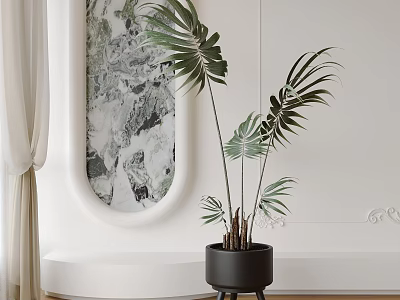 Elegant Indoor Potted Plant with Broad Green Leaves in Modern Black Pot 3d model