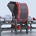 Industrial Rotary Drum Screen Machine With Red Mesh Cylinder And Gray Frame