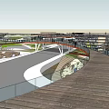 Modern Commercial Landscape Plan With Circular Green Spaces Pedestrian Bridges And Recreational Areas