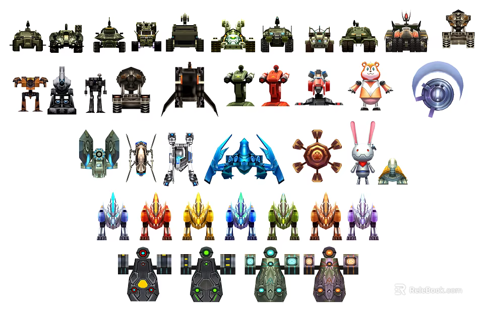 Smart Machines Collection Showcasing Various Types And Colorful Mechanical Designs 3d model