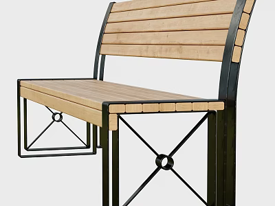 Outdoor Bench With Wooden Slats And Black Metal Frame For Garden Seating 3d model