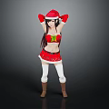 Anime Character In Red Christmas Outfit With Green Bow Santa Hat White Stockings Brown Boots