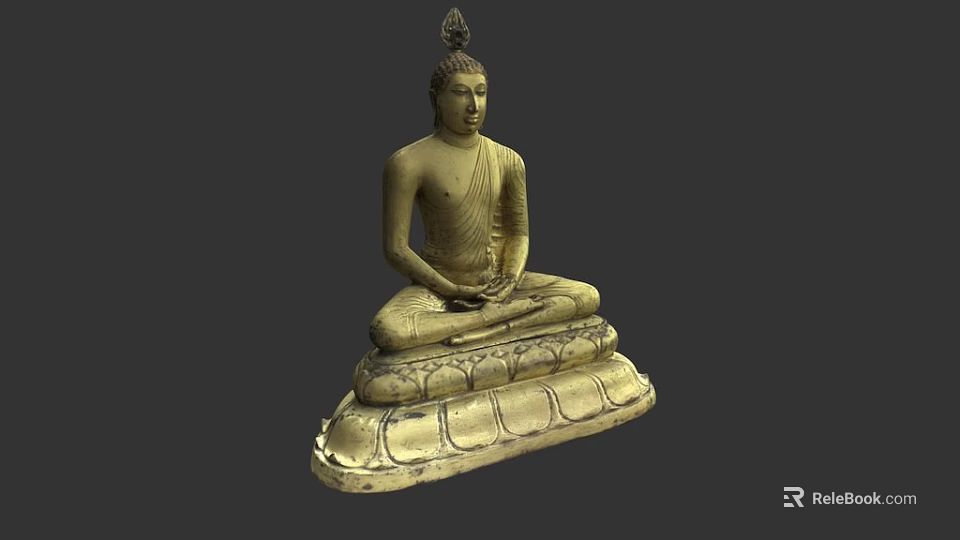 Intricate Traditional Buddha Sculpture Carving in Sitting Posture With Hand Mudra On Lotus Base 3d model 