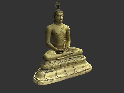 Intricate Traditional Buddha Sculpture Carving in Sitting Posture With Hand Mudra On Lotus Base 3d model