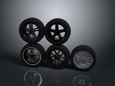 Car Parts Various Stylish Wheels with Different Designs Stacked Together 3d model
