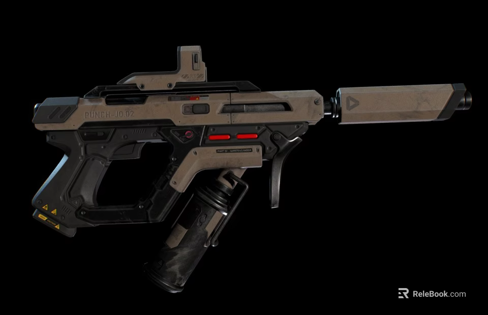 Futuristic Tactical Weapon With Ergonomic Grip Metallic Finish And Red Accents 3d model 