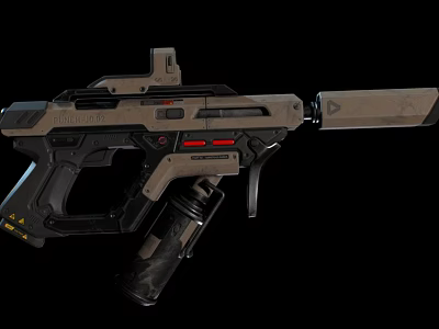 Futuristic Tactical Weapon With Ergonomic Grip Metallic Finish And Red Accents 3d model