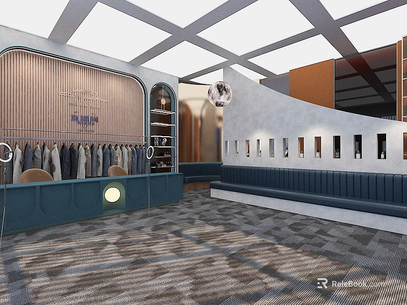 Elegant Modern Wardrobe Interior With Open Hanging Area And Storage Cabinets 3d model