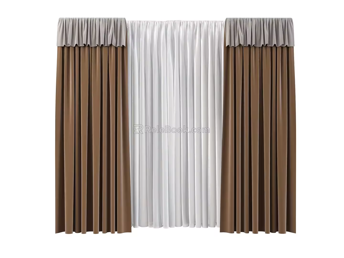 Modern curtain pleated curtain gauze curtain solid color 3d model