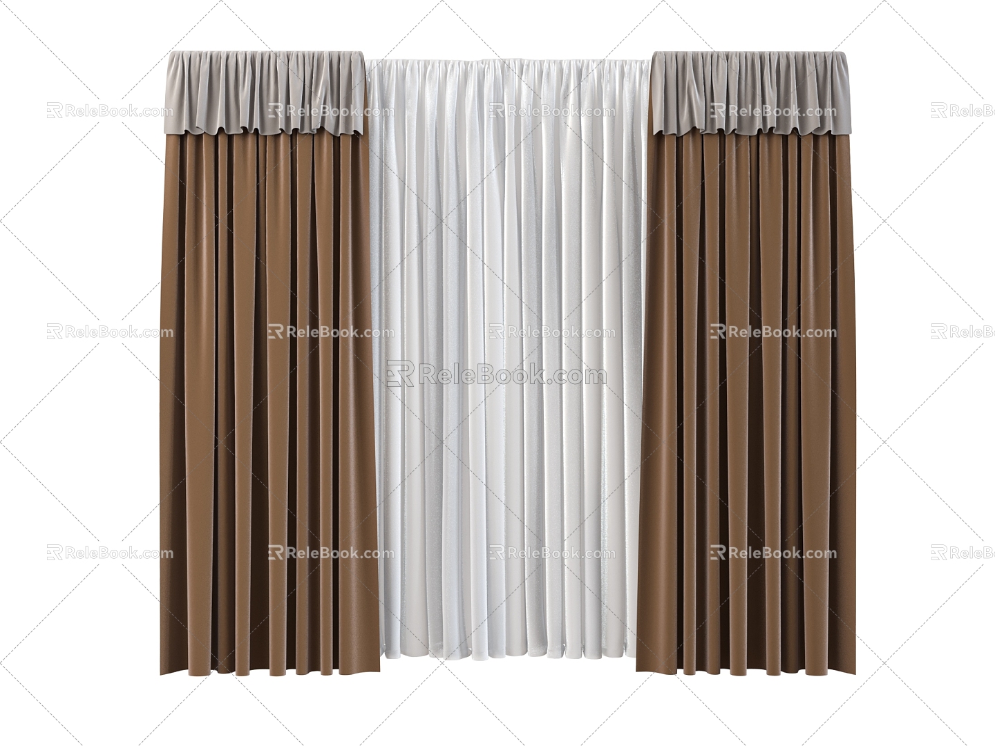 Modern curtain pleated curtain gauze curtain solid color 3d model