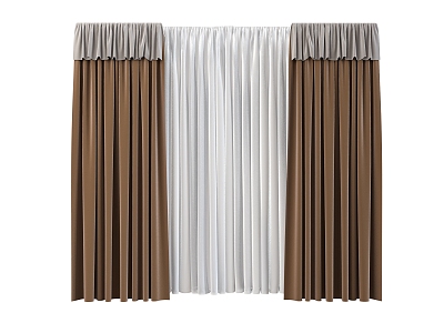 Modern curtain pleated curtain gauze curtain solid color 3d model