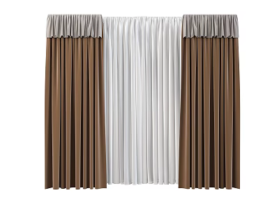 Modern curtain pleated curtain gauze curtain solid color 3d model