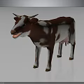 Brown And White 3D Model Cow Standing With Horns On Gray Background
