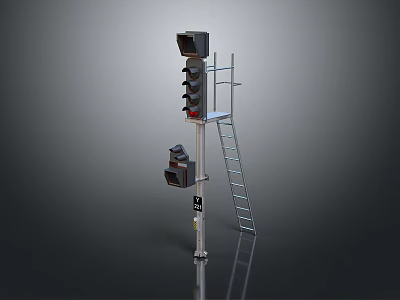 Urban Street Traffic Light Installation With Metal Support Pole And Ladder 3d model