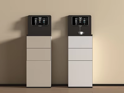 Modern Black And White Kitchen Appliances With Digital Display Water Dispenser And Storage Cabinets 3d model