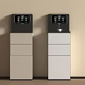 Modern Black And White Kitchen Appliances With Digital Display Water Dispenser And Storage Cabinets